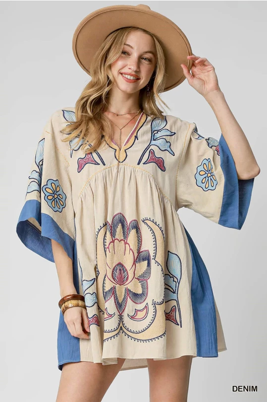 Boho Denim Mix Dress