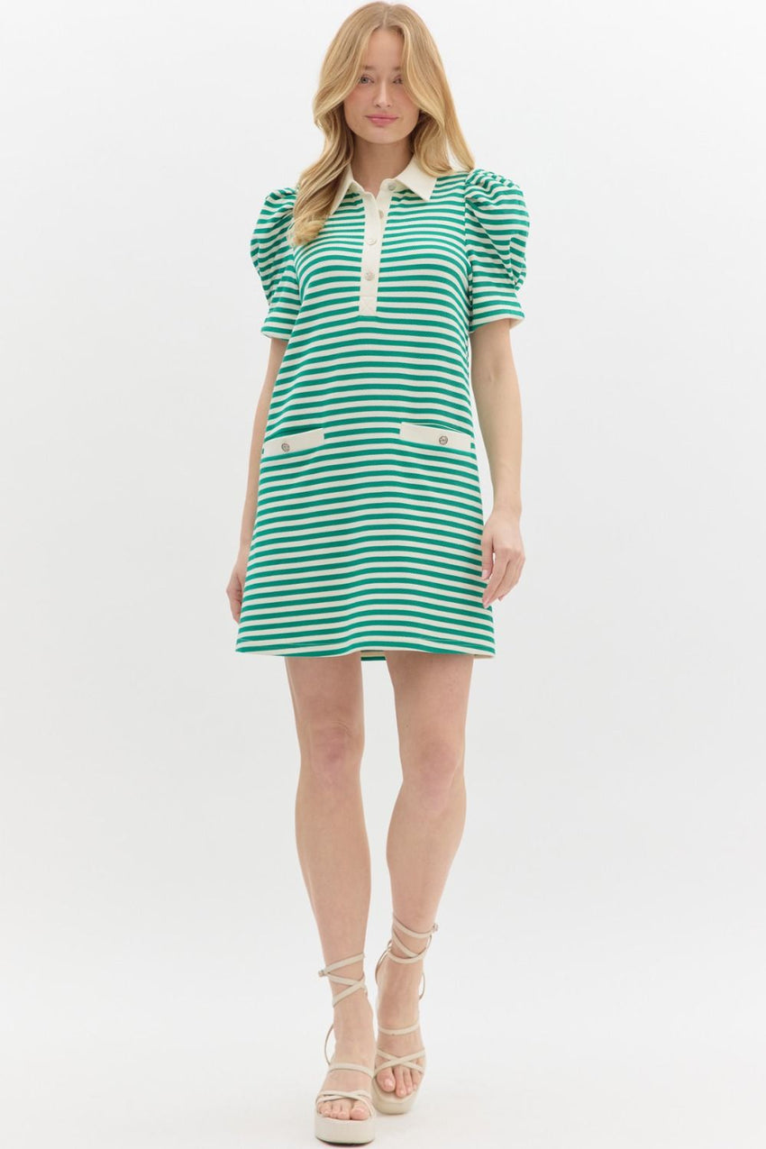 Green Striped SS Dress