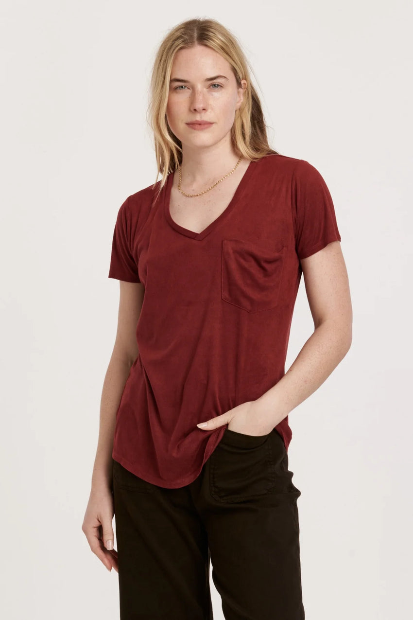 Phoenix Burgundy Suede Pocket Tee