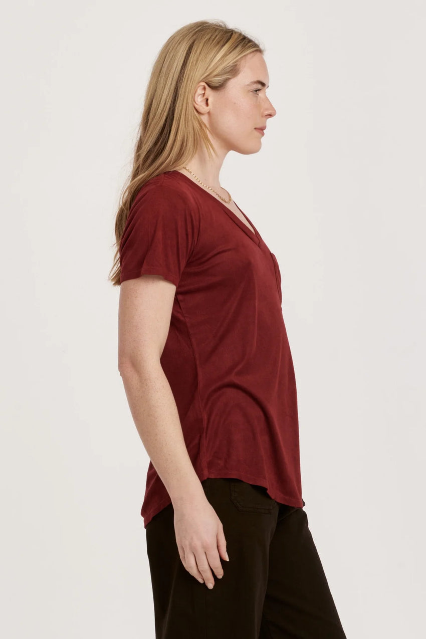 Phoenix Burgundy Suede Pocket Tee