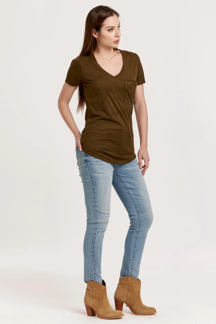 Phoenix Olive Green Suede Pocket Tee