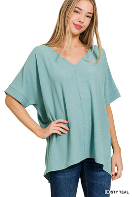Dusty Teal V Neck Top