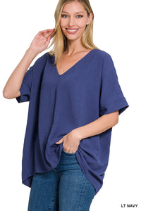 Light Navy V Neck Top