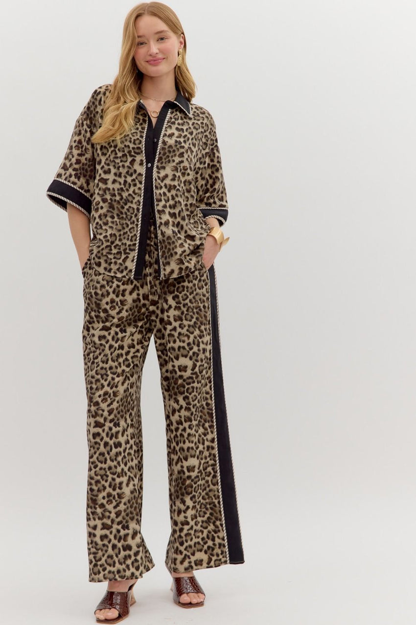 Black Leopard Pull On Pant
