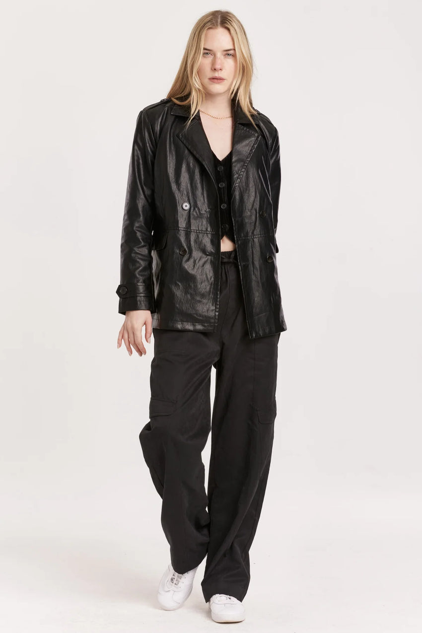 Amira Black Leather Trench