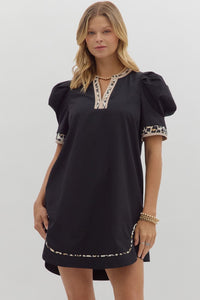 Black Dress W/Leopard Trim