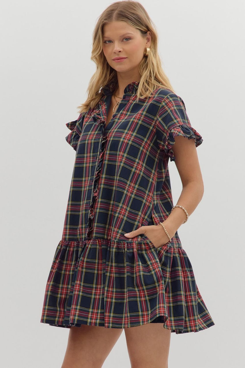 Navy Plaid Dress