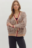 Camel Cheetah W/Pink Trim Cardigan
