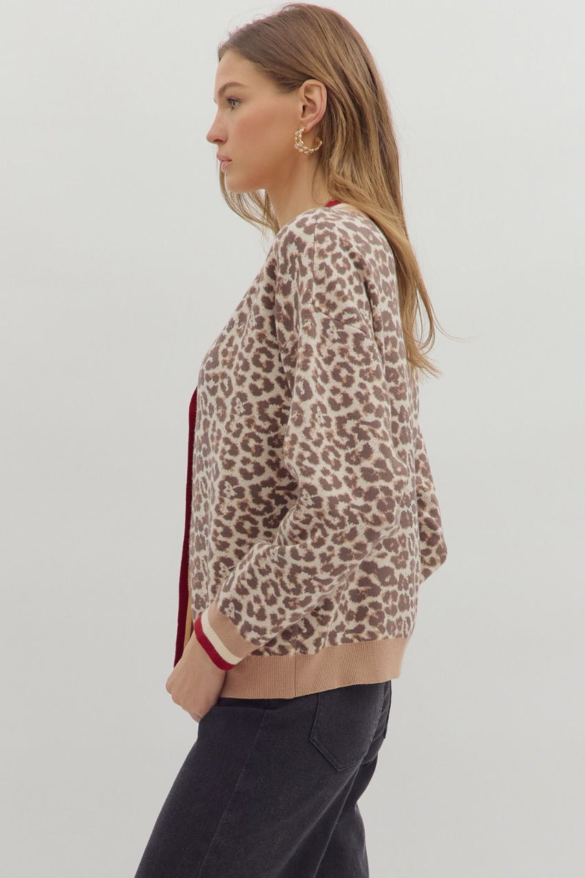 Camel Cheetah W/Pink Trim Cardigan