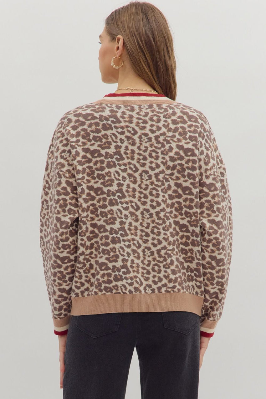 Camel Cheetah W/Pink Trim Cardigan