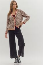 Camel Cheetah W/Pink Trim Cardigan