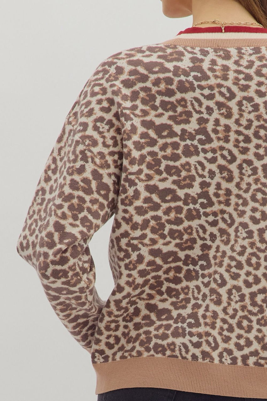Camel Cheetah W/Pink Trim Cardigan