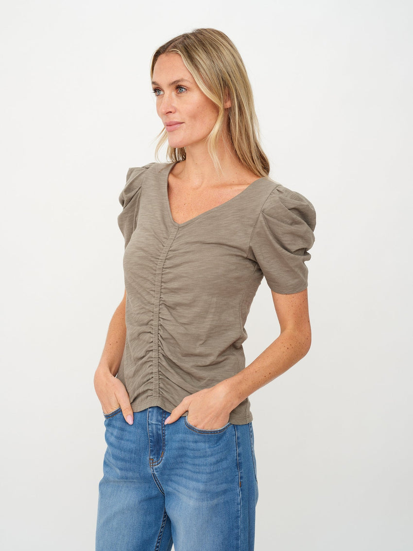 SF3659 Army Green Ruched Tee