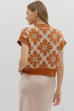 T28219 Rust Floral Knit Top