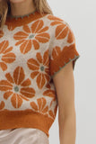 T28219 Rust Floral Knit Top