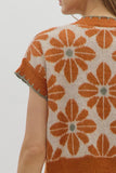 T28219 Rust Floral Knit Top