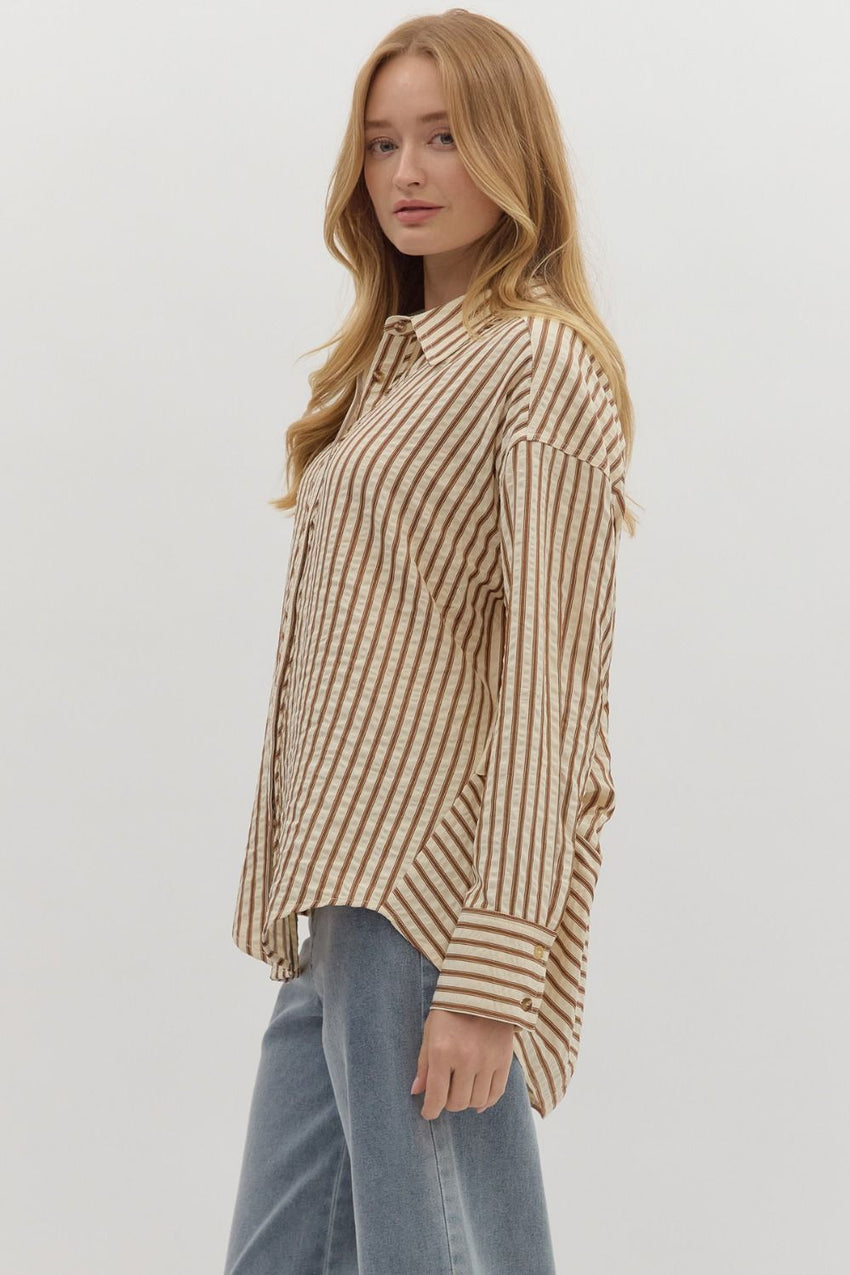 T27667 Brown Textured Blouse