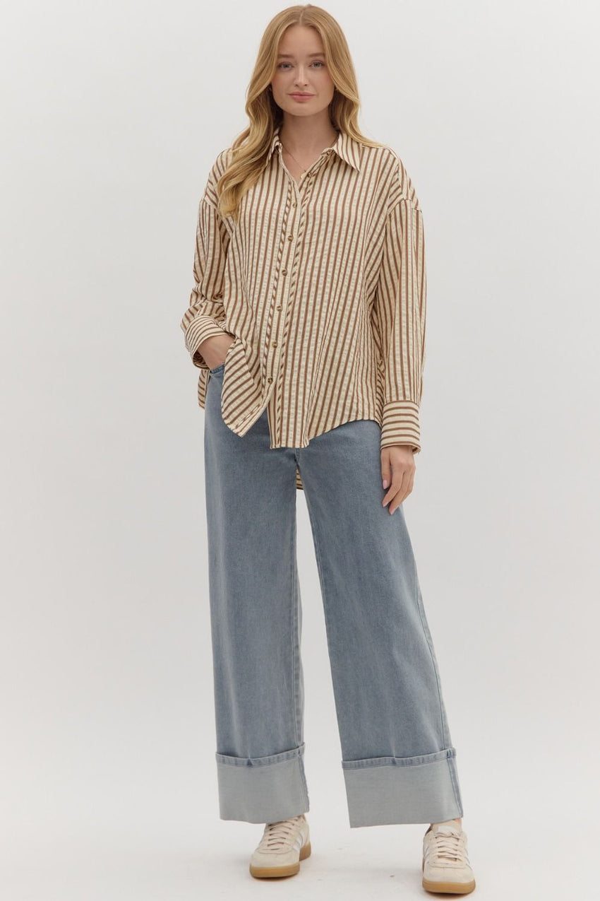 T27667 Brown Textured Blouse