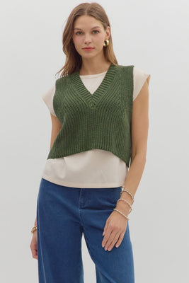 T27995 Olive Pullover V-neck