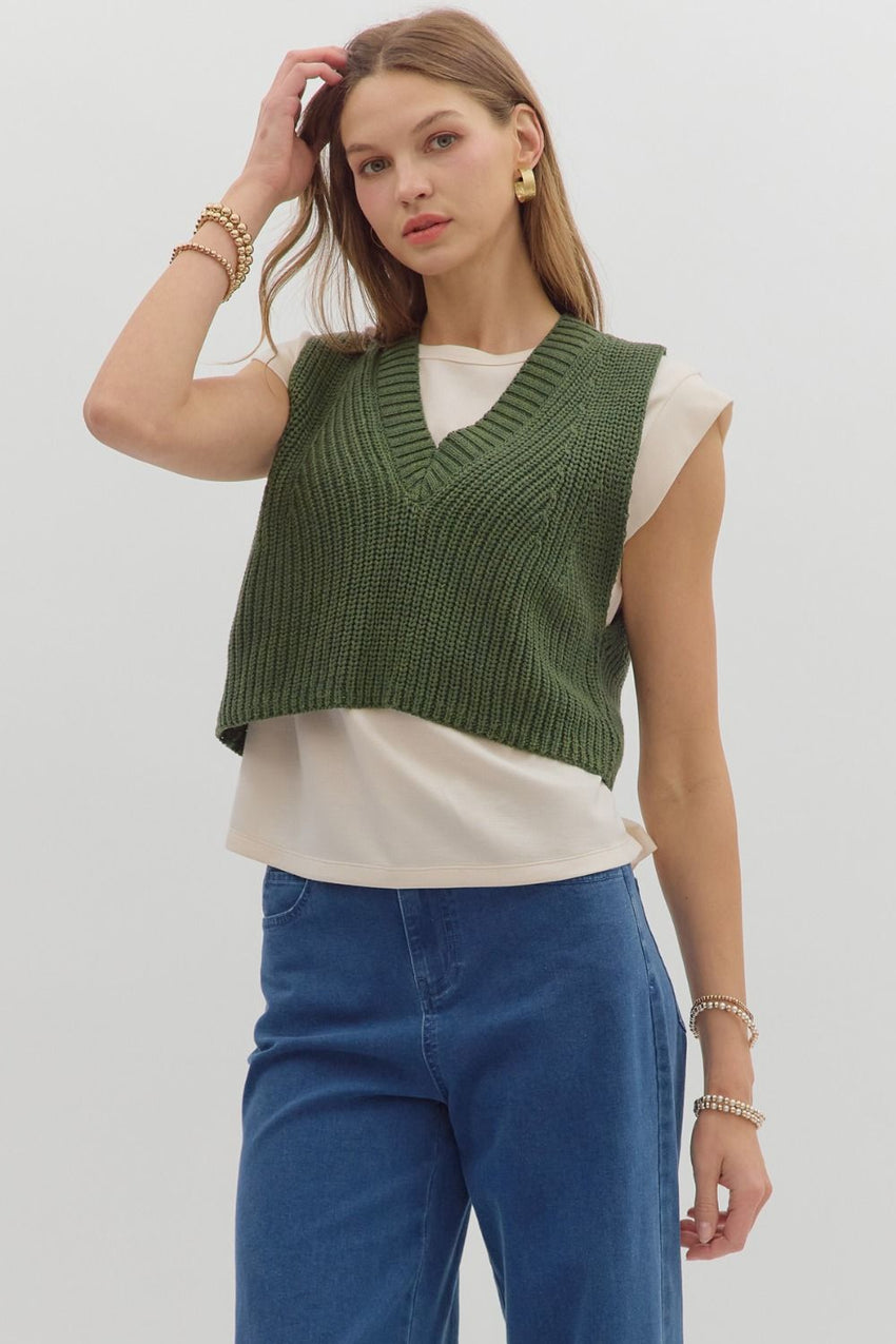 T27995 Olive Pullover V-neck