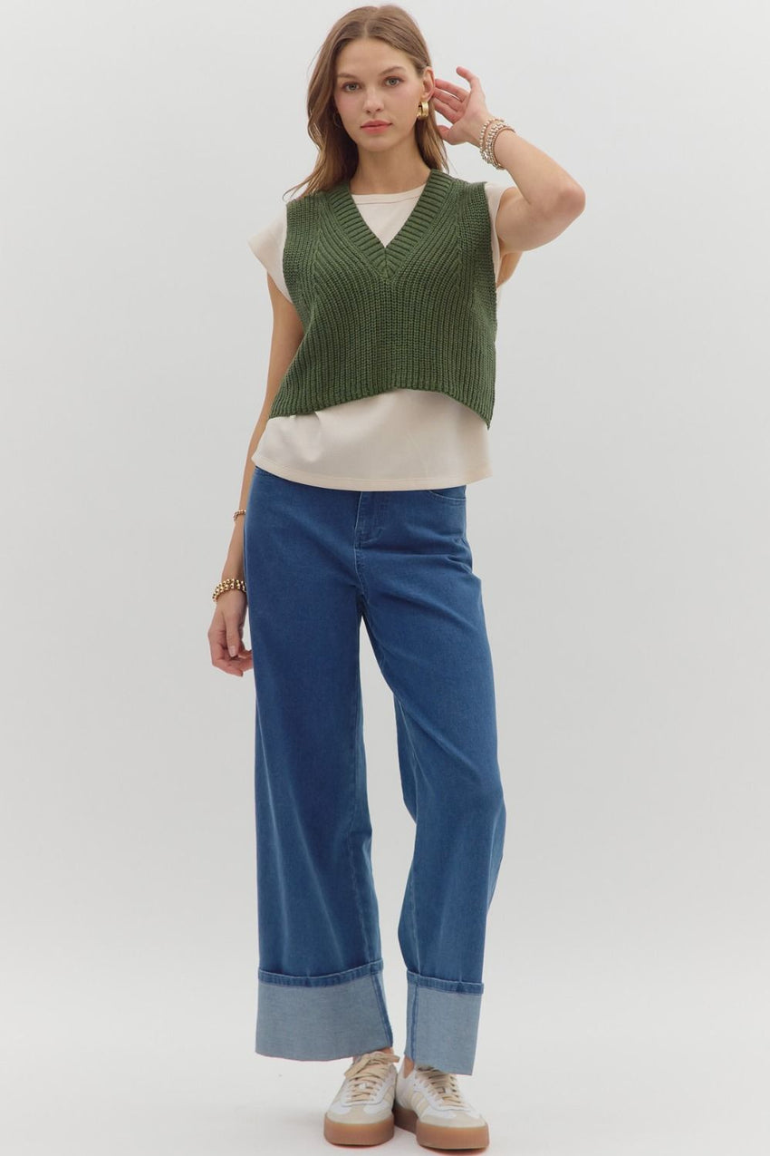 T27995 Olive Pullover V-neck