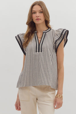 T27656 Black Stripe Flutter Sleeve