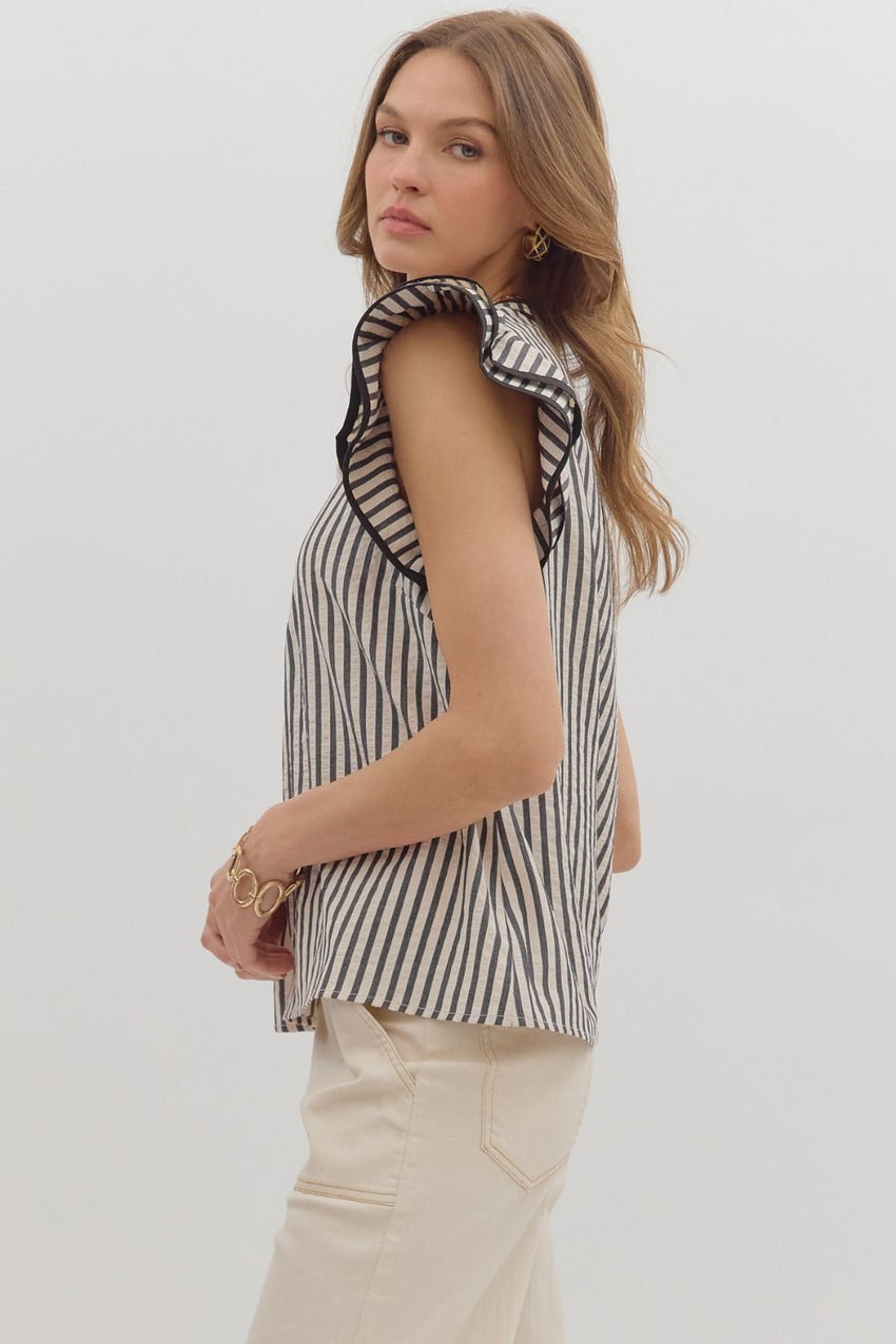 T27656 Black Stripe Flutter Sleeve