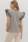 T27656 Black Stripe Flutter Sleeve