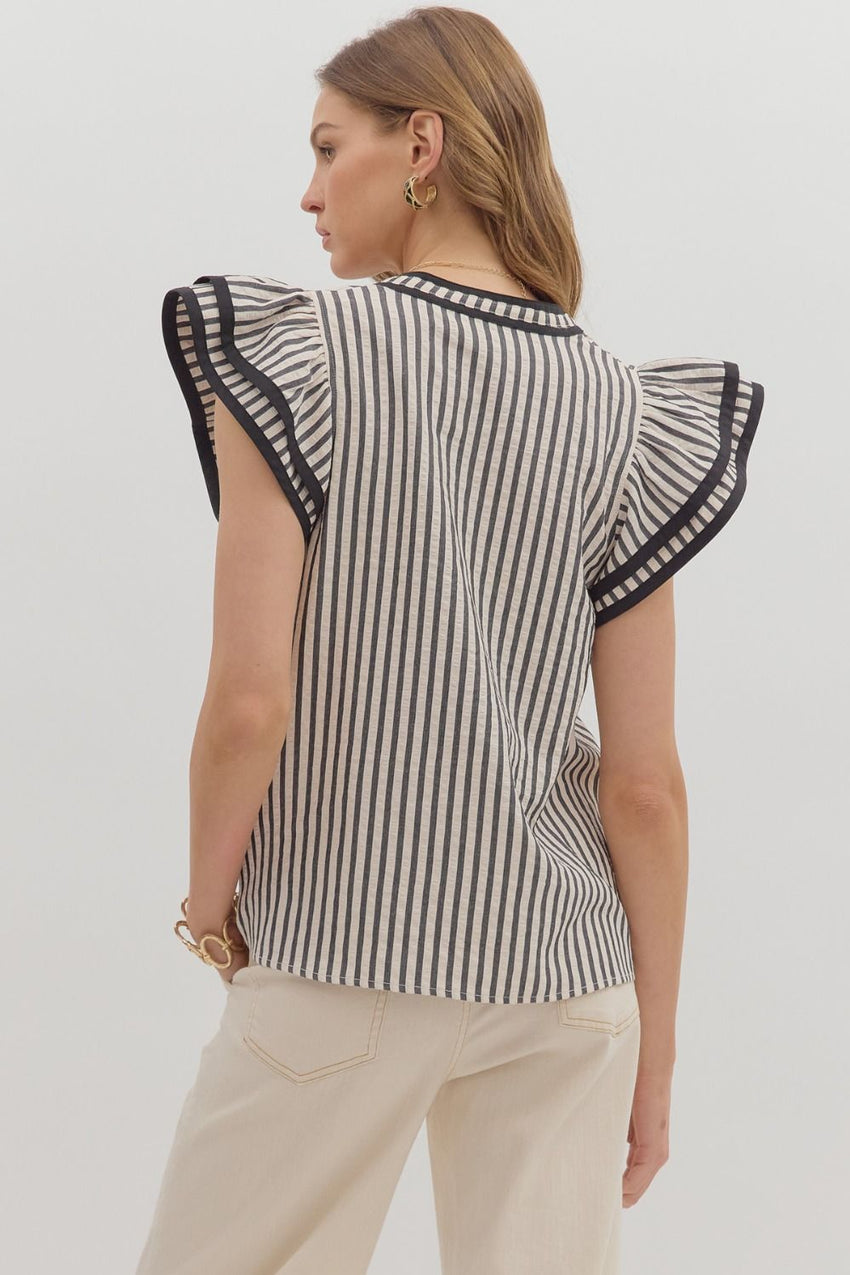 T27656 Black Stripe Flutter Sleeve