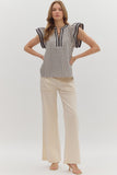 T27656 Black Stripe Flutter Sleeve