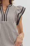 T27656 Black Stripe Flutter Sleeve