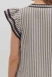 T27656 Black Stripe Flutter Sleeve