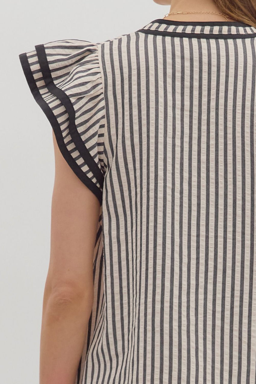 T27656 Black Stripe Flutter Sleeve