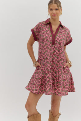 D27956 Wine Abtract Mini Dress