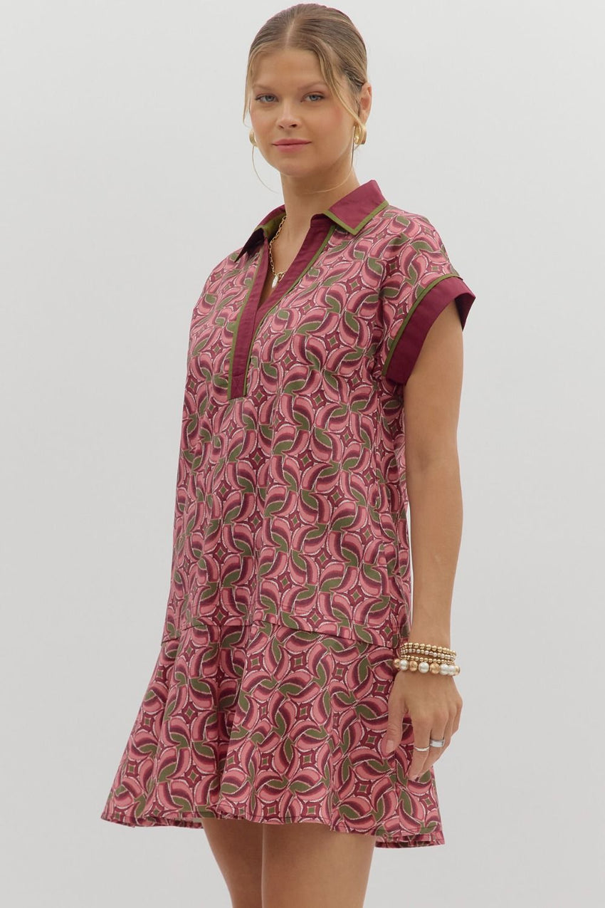D27956 Wine Abtract Mini Dress