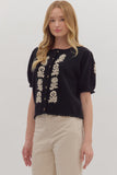 T28485 Black Floral Knit Sweater