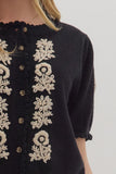 T28485 Black Floral Knit Sweater