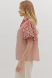 T28181 Striped Short Puff Sleeve