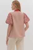 T28181 Striped Short Puff Sleeve