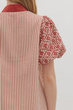 T28181 Striped Short Puff Sleeve