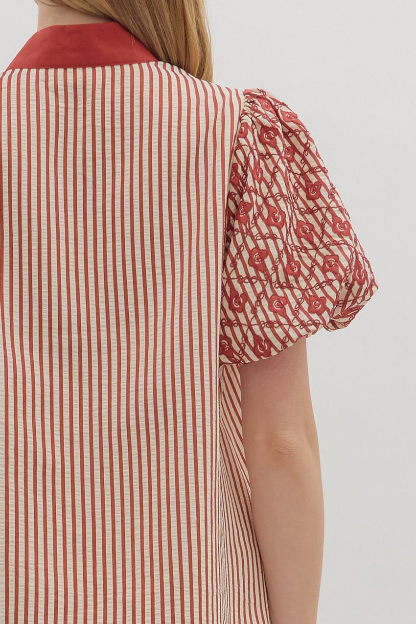 T28181 Striped Short Puff Sleeve