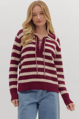 T28024 Burgundy striped Sweater