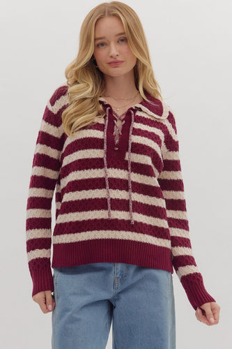 T28024 Burgundy striped Sweater