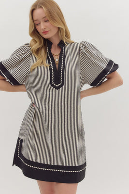 Sear Sucker Black Stripe Dress