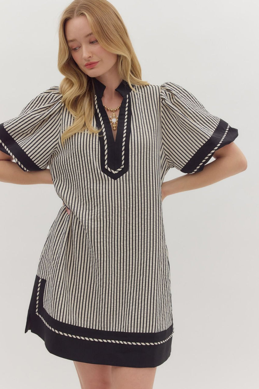Sear Sucker Black Stripe Dress