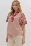 T28181 Striped Short Puff Sleeve