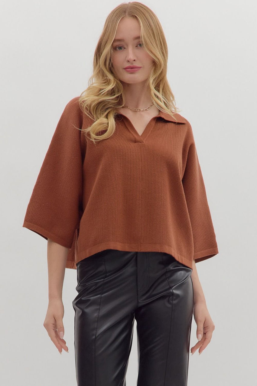 T28962 Brown Knit Top