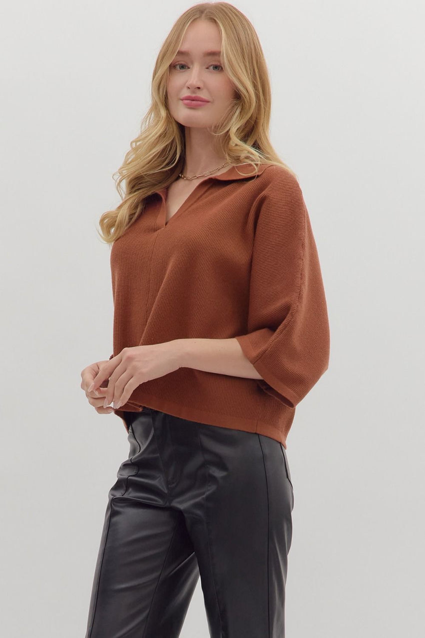 T28962 Brown Knit Top