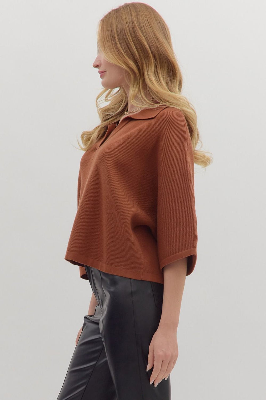 T28962 Brown Knit Top