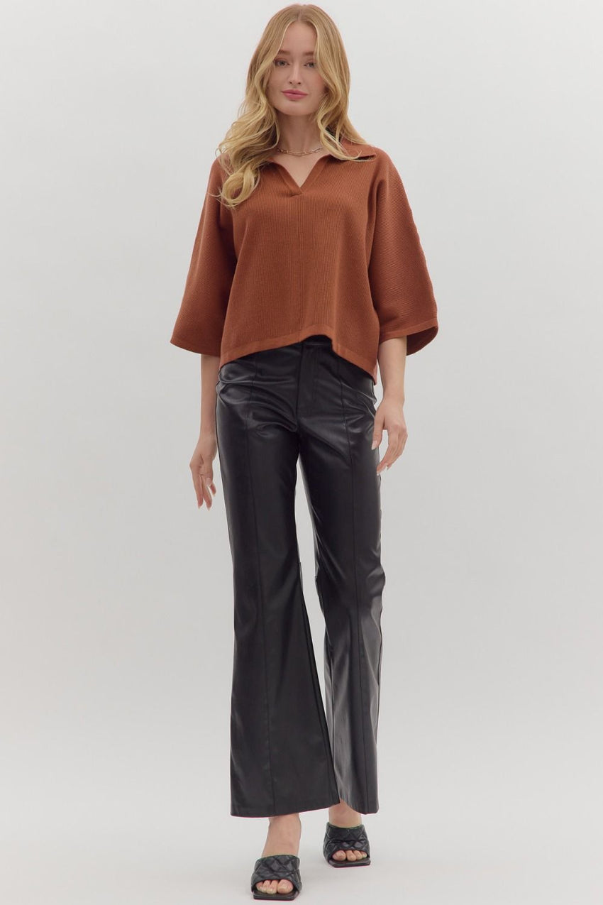 T28962 Brown Knit Top